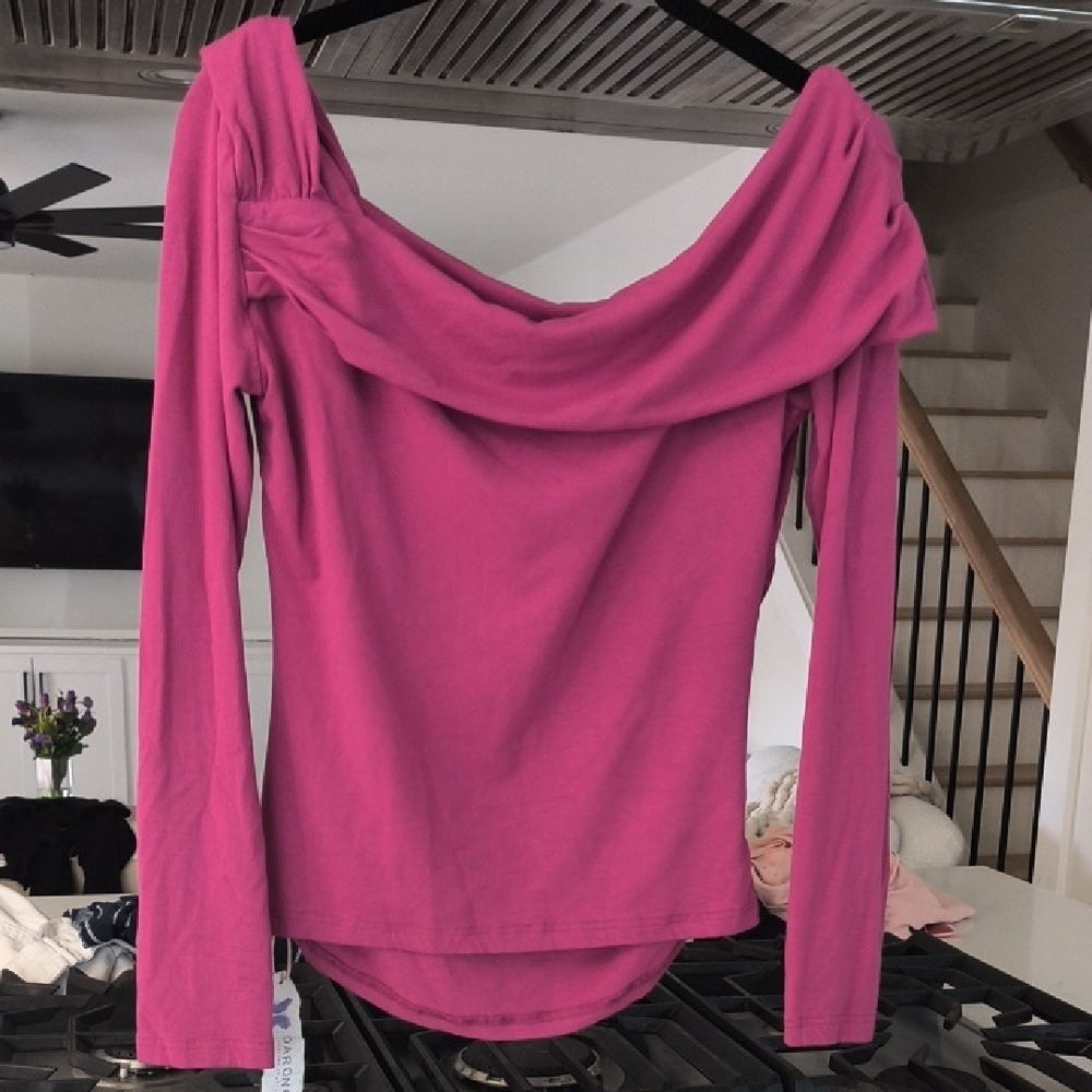 Pink Off-Shoulder Long Sleeve Top